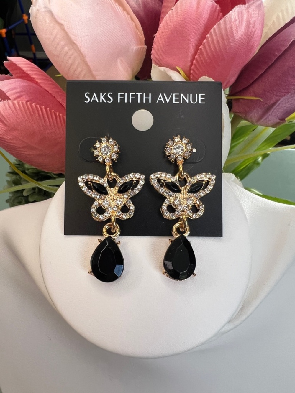 Saks Fifth Avenue Gold/Black Butterfly Earrings